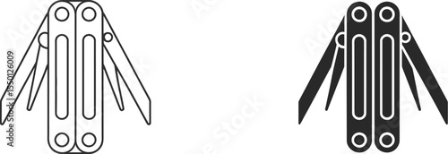Butterfly knife vector icon illustration, balisong knife outline, folding knife, pocket knife drawing editable stock vector