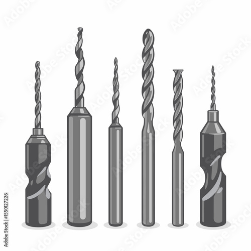Drill bits set for wood and metal work.  Different drill bits sizes and types for home improvement projects.  Collection of drill bits perfect for construction and renovation projects.