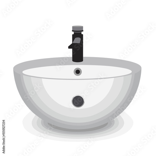 Modern bathroom sink with chrome faucet. Stylish ceramic sink design features elegant curves and simple lines. This image is perfect for bathroom renovation projects