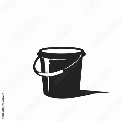 Black plastic bucket with metal handle. Simple bucket design for carrying liquids or solids. This bucket image is ideal for construction or repair projects, adding a practical touch to your designs.