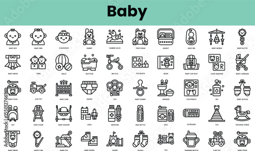 Set of baby icons. Linear style icon bundle. Vector Illustration