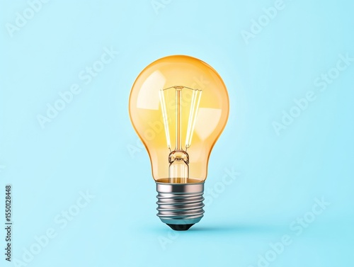Illuminated light bulb against light blue background