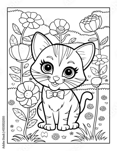 vector illustration of a cat coloring pages