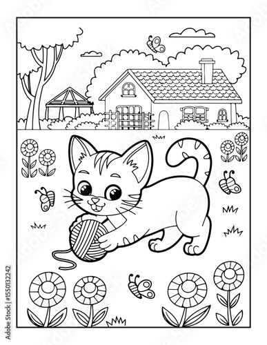 vector illustration of a cat coloring pages