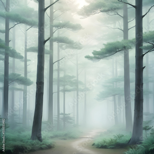misty morning in the forest