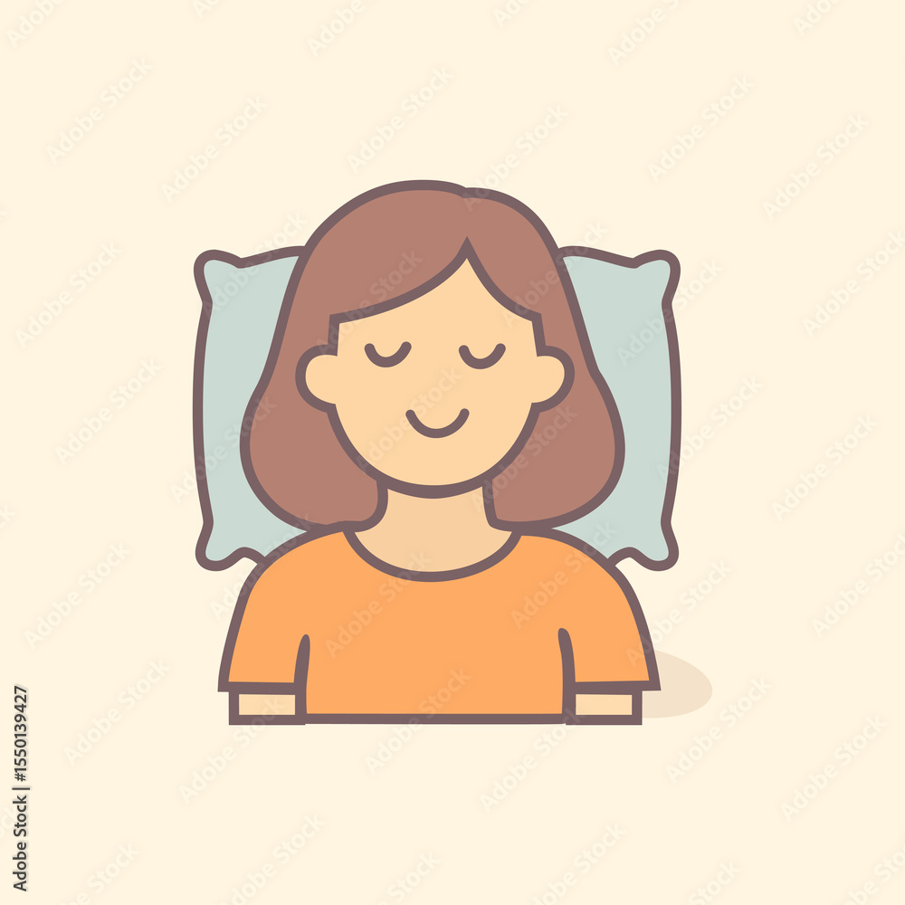 Vector pillow with closed eyes and smile, symbolizing relaxation, rest, mental calm, and cozy nighttime atmosphere in sleep-focused designs Vector pillow with closed eyes and smile, symbolizing relaxation, rest, mental calm, and cozy nighttime atmosphere in sleep-focused designs