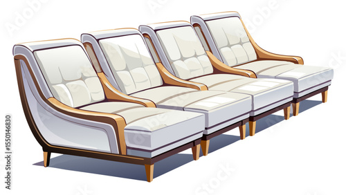 These modern luxury white lounge seats feature sleek lines, premium finishes, and timeless form. Isolated on white, their presence evokes tranquility and class. A perfect fit for upscale vector visual