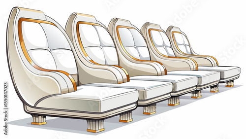 These modern luxury white lounge seats feature sleek lines, premium finishes, and timeless form. Isolated on white, their presence evokes tranquility and class. A perfect fit for upscale vector visual