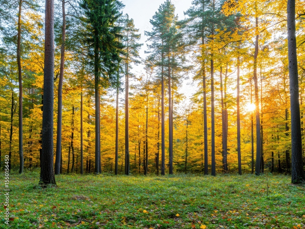 Fototapeta premium Autumn forest, golden hour