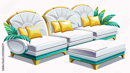 Gracefully curved, these modern luxury white lounge seats reflect pure comfort. Their pristine tone, isolated on white, blends luxury and serenity—an inviting centerpiece in clean, elegant vector desi