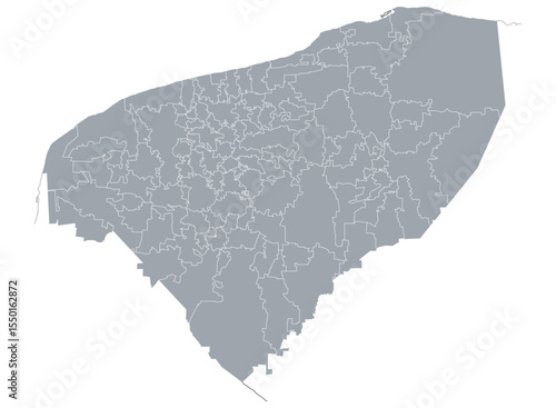 Map with political division by municipalities, for infographics of the State of Yucatán in Mexico