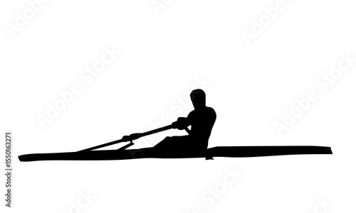 Rowing, isolated vector rower, black silhouette