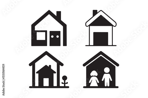 Minimal Home Icon Collection with Family and Shelter Symbols