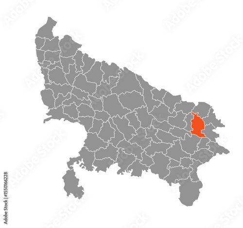 Gorakhpur District Highlighted in Uttar Pradesh State Map of India