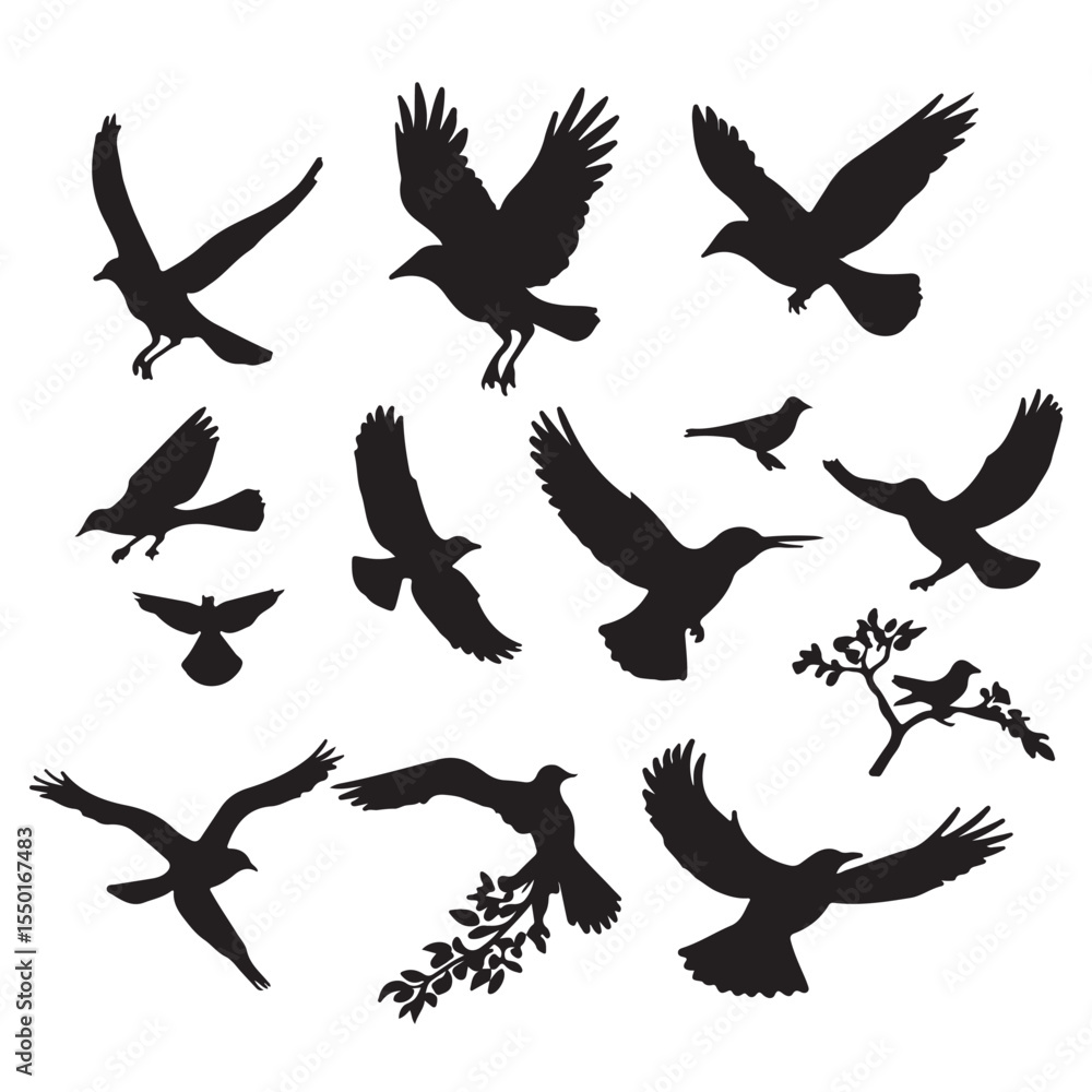 Obraz premium Bird Silhouette Set in Flight and Perch