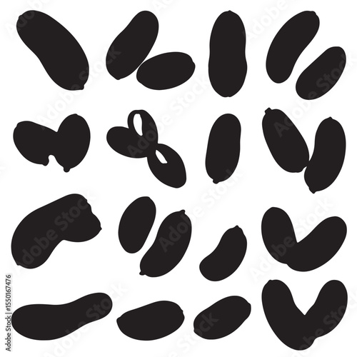 peanuts and various beans silhouette set