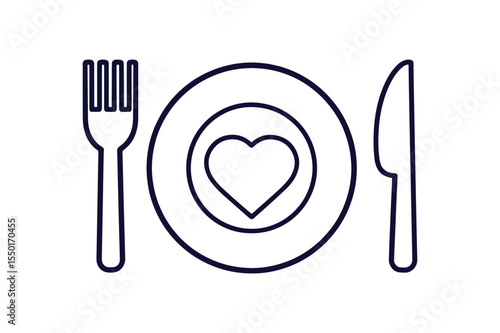 fork knife and plate with heart clip art silhouette vector illustration on white background