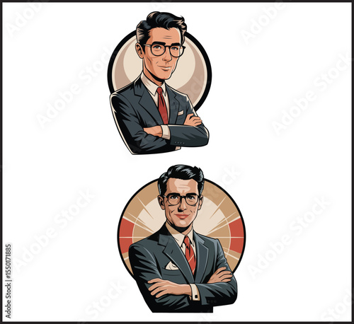 Business Man Crossed Arms Avatar Collection - Professional Executive Confident Portrait Icons Set