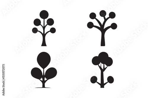 Round Canopy Tree Icons in Bold Black Silhouette Style