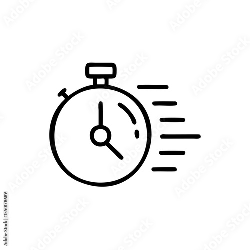 Handdrawn Line Art Stopwatch Icon Fast Speed Motion Quick Time timer clock