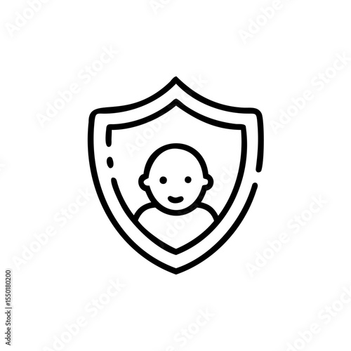 Handdrawn Line Art Icon Child Protected by Shield Safety Security Infant Toddler