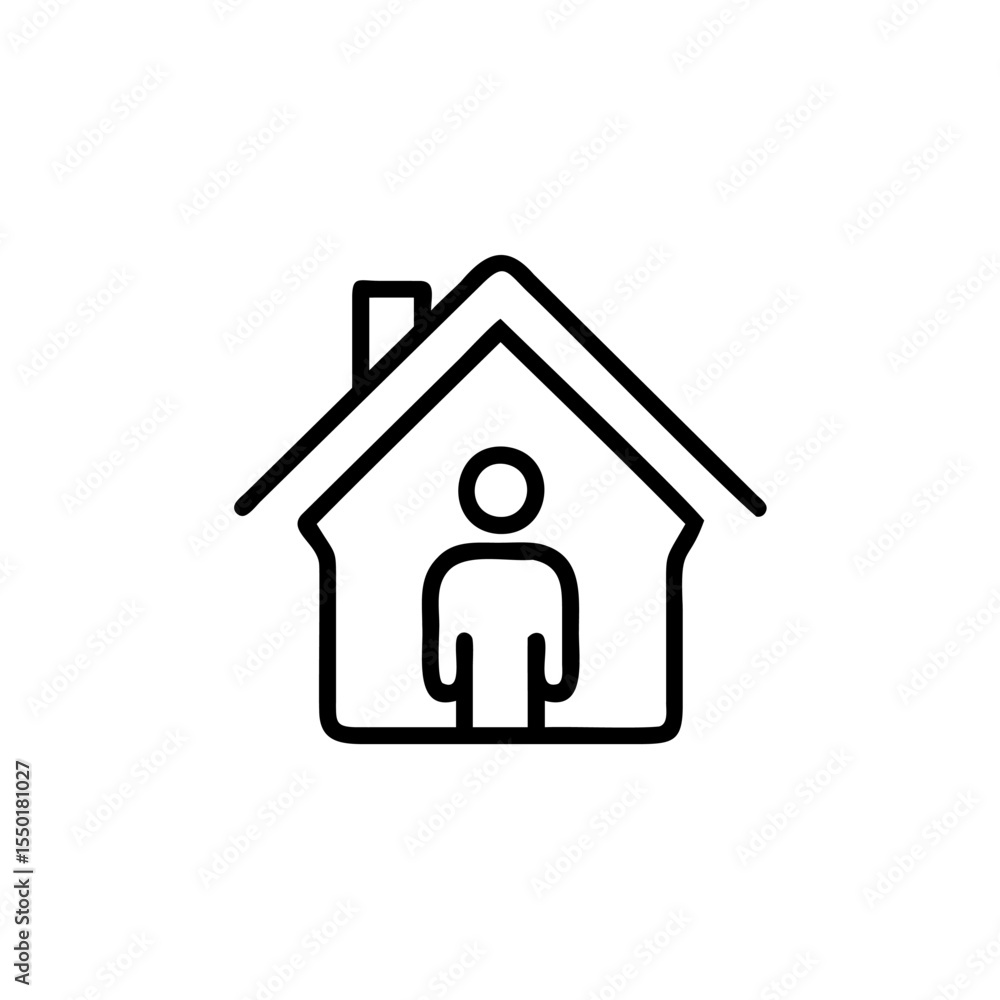 Handdrawn Line Art Icon Person Inside House Home Stay Home Symbol vector Handdrawn Line Art Icon Person Inside House Home Stay Home Symbol vector