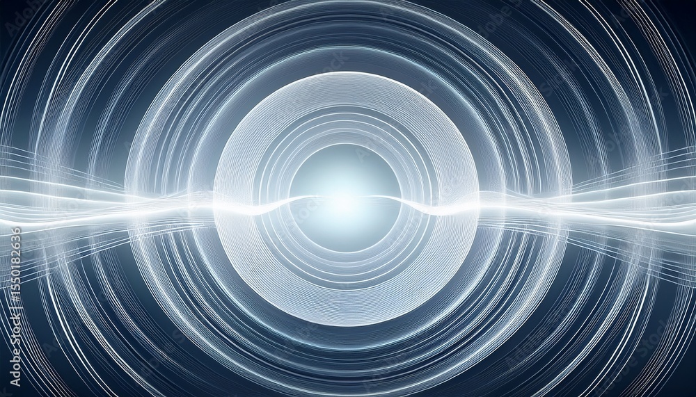 Obraz premium abstract technology background with soft white waves and glowing concentric circles