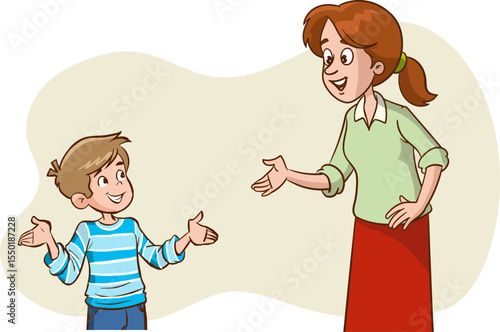mother talking to her child, mom having a good time with her child, motherhood, parenting concept vector Illustration