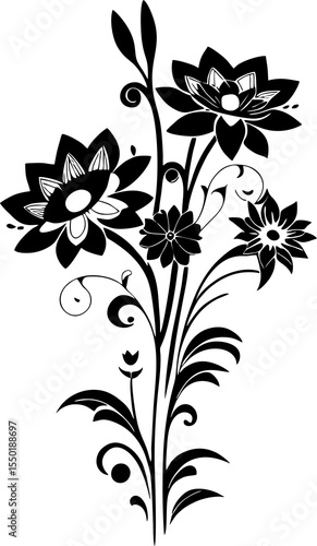 simple black graphic drawing silhouette of flower, logo, design