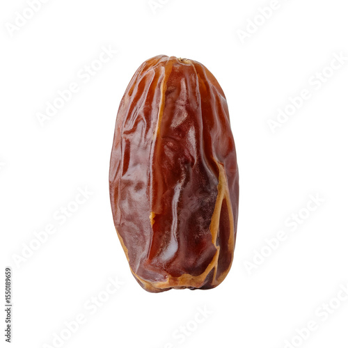 single dried date fruit isolated on white background, dried date ingredient healthy food, dried date superfood vegan nutrition
