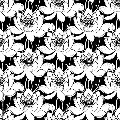 simple seamless black and white floral pattern, texture, design