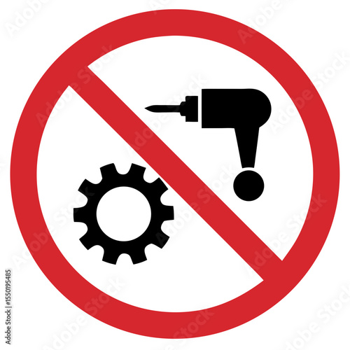 No noisy maintenance activities sign with a gear and drill illustration on white background