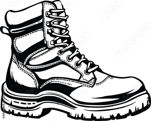 Rugged Footwear Symbol Featuring a Heavy-Duty High-Top Boot with Thick Textured Sole, Multi-Eyelet Lacing, and Reinforced Stitching—Representing Durability, Outdoor Utility, and Industrial Strength