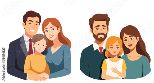 Two families with children smiling together in a joyful setting, concept of Set of international human rights day  