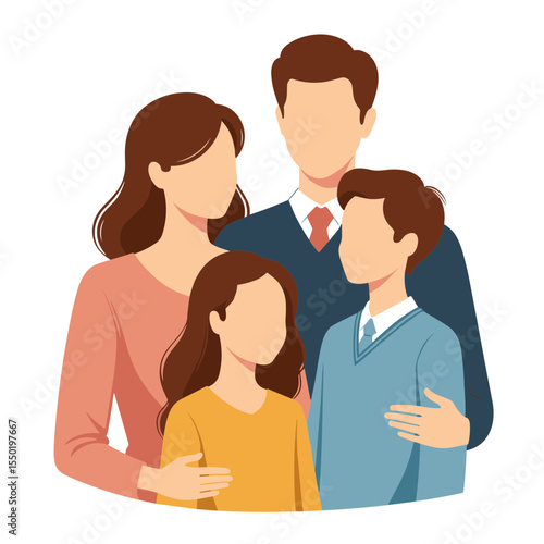 Family with human rights lawyer standing together and smiling in illustration  