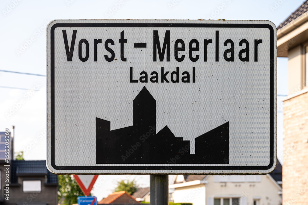 Obraz premium Road sign to the village and municipality of Vorst Laakdal, Antwerp Province, Belgium