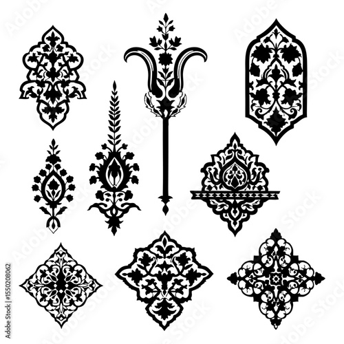 Mughal Motif Pattern Isolated on Transparent PNG Background- Watercolour Art