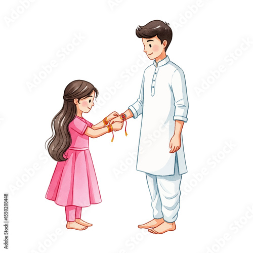 Sister Tying Rakhi to Brother Isolated on Transparent PNG Background- Watercolour Art