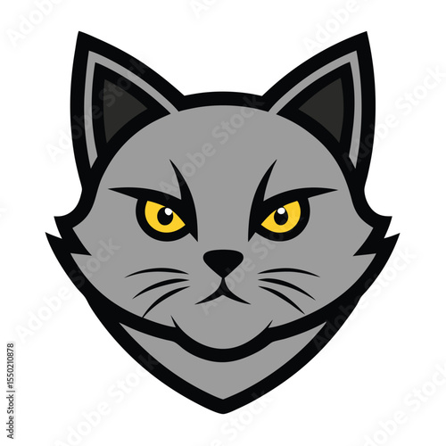 British shorthair cat head mascot logo design with vibrant color accents