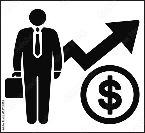 Business Man Growth Profit Arrow Icon - Professional Executive Financial Success Symbol