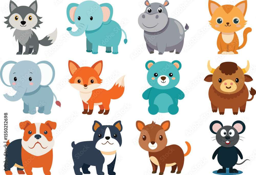 Cute Cartoon Animal Set – Adorable Vector Illustration of Wild and Domestic Baby Animals Cute Cartoon Animal Set – Adorable Vector Illustration of Wild and Domestic Baby Animals