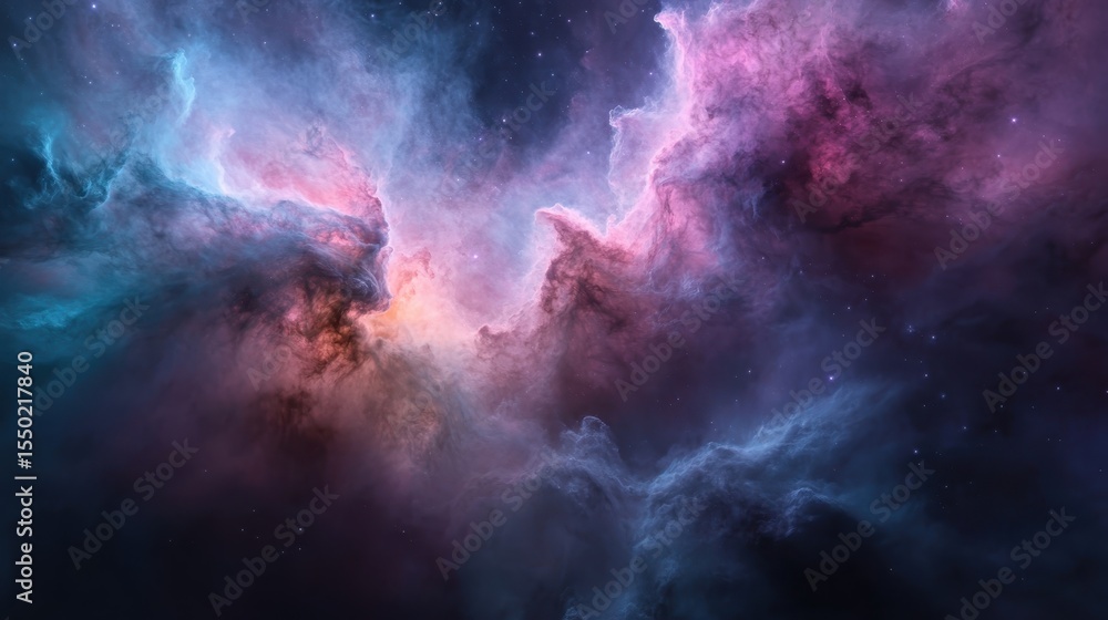 Fototapeta premium A breathtaking depiction of a cosmic nebula filled with vibrant colors and textures, representing the vastness of the universe and human curiosity about space exploration.