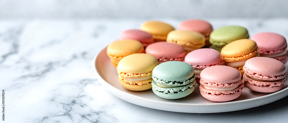 Fototapeta premium Assorted Colorful Macarons on a White Plate