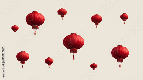 Red Chinese lanterns isolated on beige background
