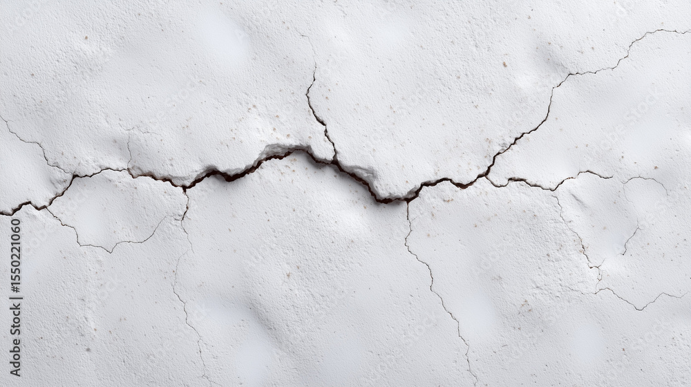 Fototapeta premium Cracked white wall texture with central fracture 