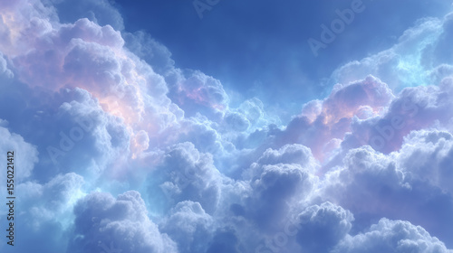 Surreal soft clouds in pastel blue and pink sky