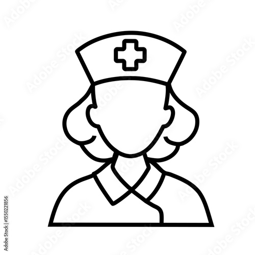 Nurse line art icon isolated on white background. Minimalist vector illustration for healthcare, medical design