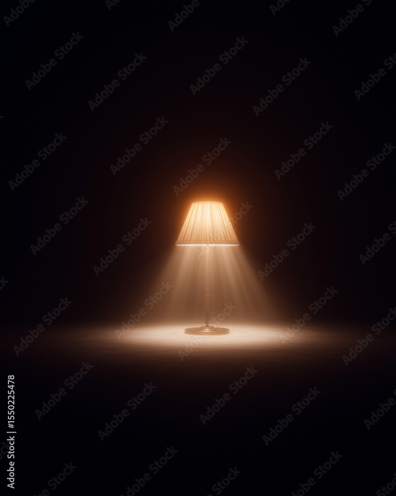 Glowing table lamp casting warm light in dark empty room
Glowing table lamp casting warm light in dark empty room