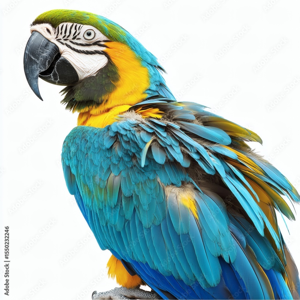 Obraz premium Image of a beautiful colorful macaw isolated on white background. Exotic animals. Beautiful, cute and colorful pets