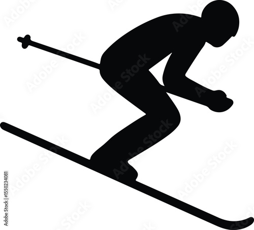 Silhouette Skier skiing downhill in black flat design vector Illustrator
